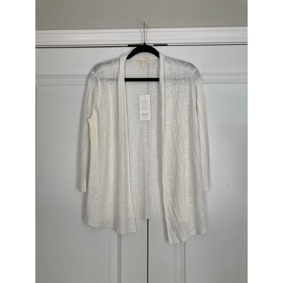 Eileen Fisher Linen Open Front Semi Sheer Cardigan Sweater White Womens Small - Picture 1 of 7